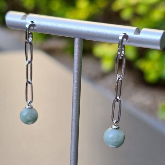 Dynasty ✦ Certified Jade Swirl Drops ✦ 925 Silver Marquise Earrings Green NWT - Picture 5 of 12